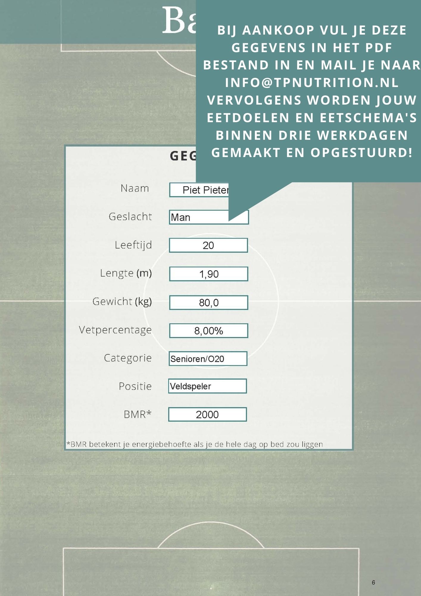 Overzicht achtergrond voetballer voor eetschema en doelen